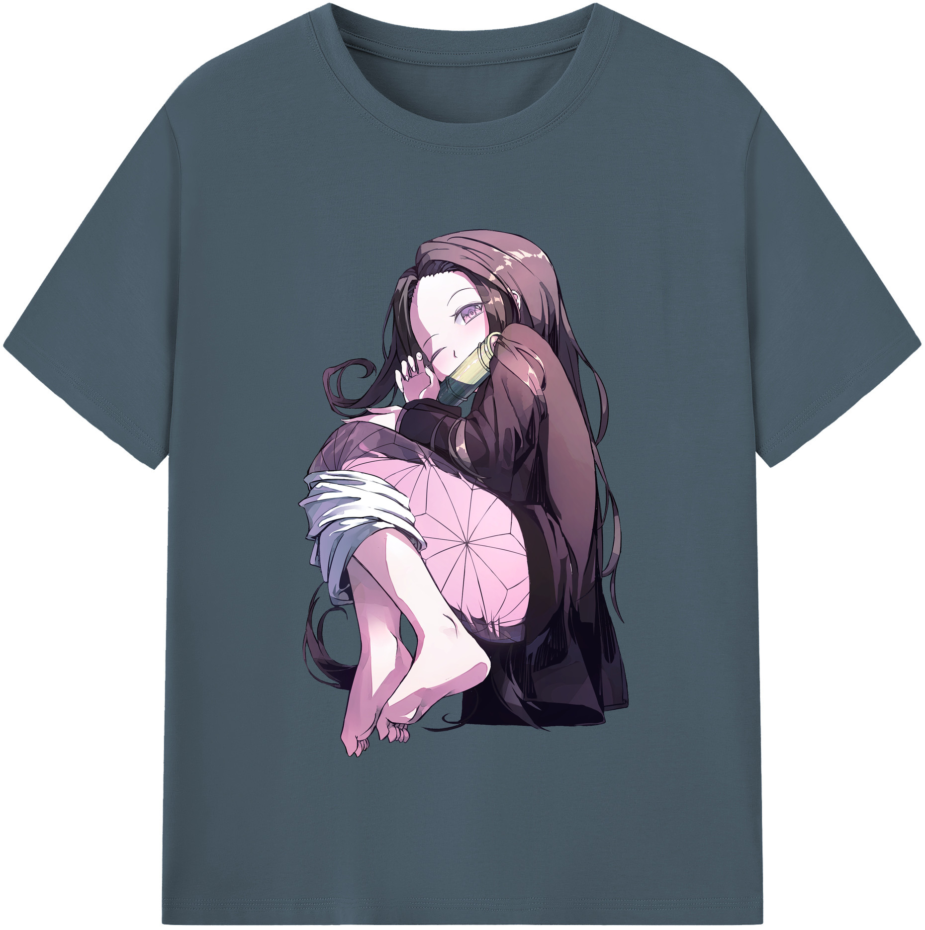 （画像用） 鬼滅の刃（きめつのやいば）竈門 禰󠄀豆子／かまど ねずこ Kamado Nezuko 綿100％半袖Tシャツ（フロントプリント）